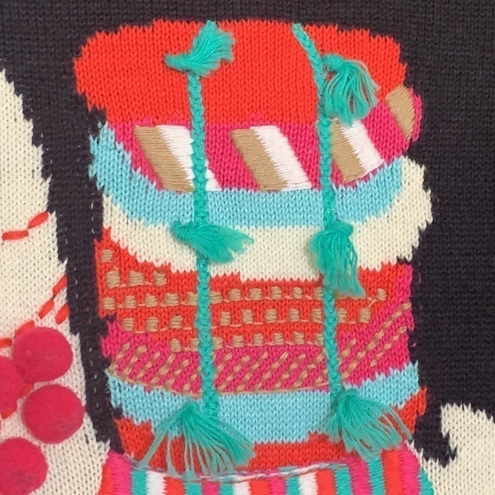 Talbots | Blue Llama Embroidered Pom Pom 3 D Knit Pullover Fun Sweater M - Picture 14 of 17